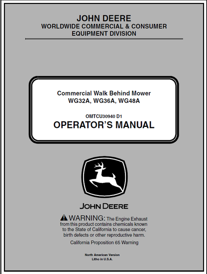 John Deere WG32A, WG36A, WG48A Walk-Behind Mower Manual OMTCU30940