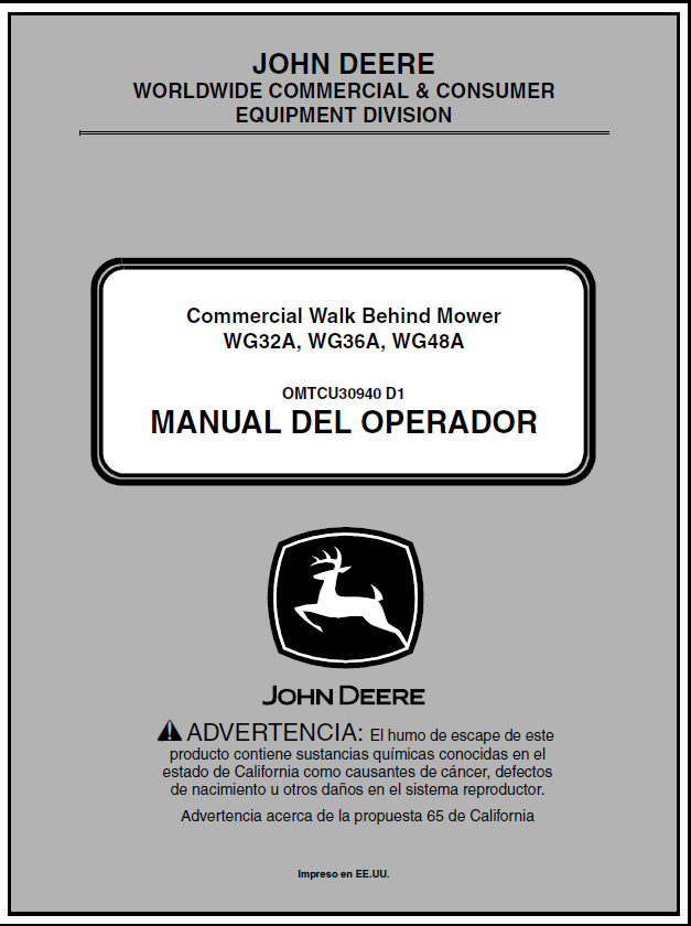 John Deere WG32A, WG36A, WG48A Walk-Behind Mower Manual OMTCU30940