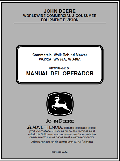 John Deere WG32A, WG36A, WG48A Walk-Behind Mower Manual OMTCU30940