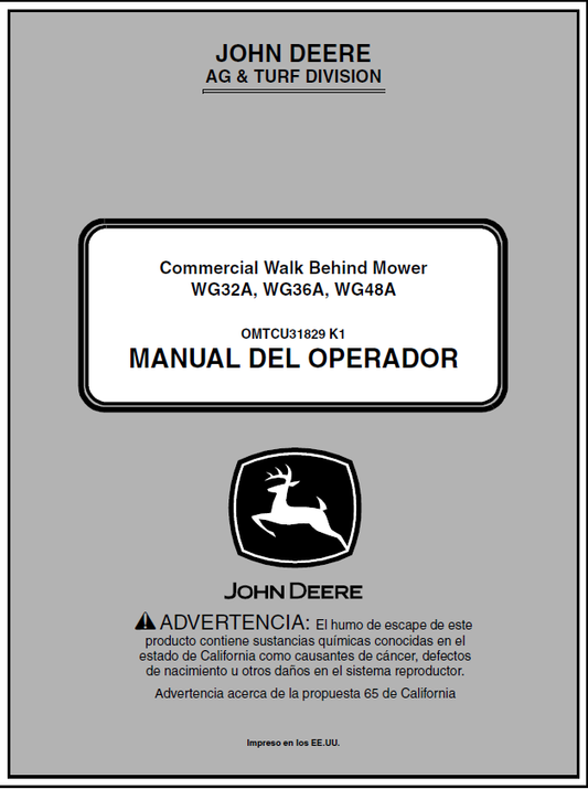 John Deere WG32A, WG36A, WG48A Walk-Behind Mower Manual OMTCU31829