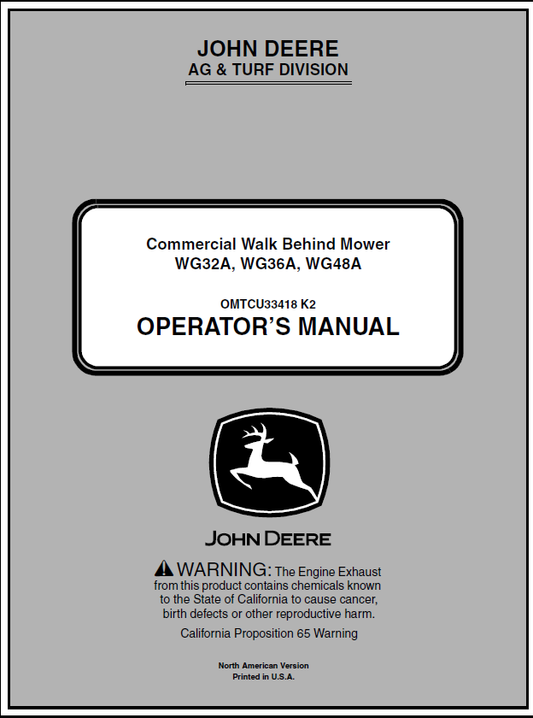 John Deere WG32A, WG36A, WG48A Walk-Behind Mower Manual OMTCU33418