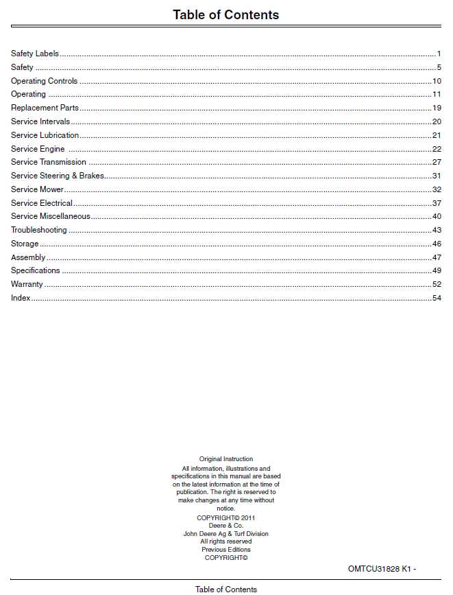 John Deere WH36A, WH48A, WH52A Commercial Mower Operator’s Manual OMTCU31828