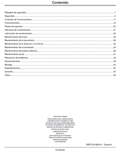 John Deere WH36A, WH48A, WH52A Commercial Mower Operator’s Manual OMTCU31828 