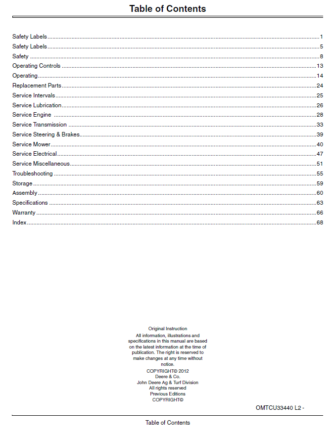 John Deere WH36A, WH48A, WH52A Walk-Behind Mower Operator’s Manual OMTCU33440 