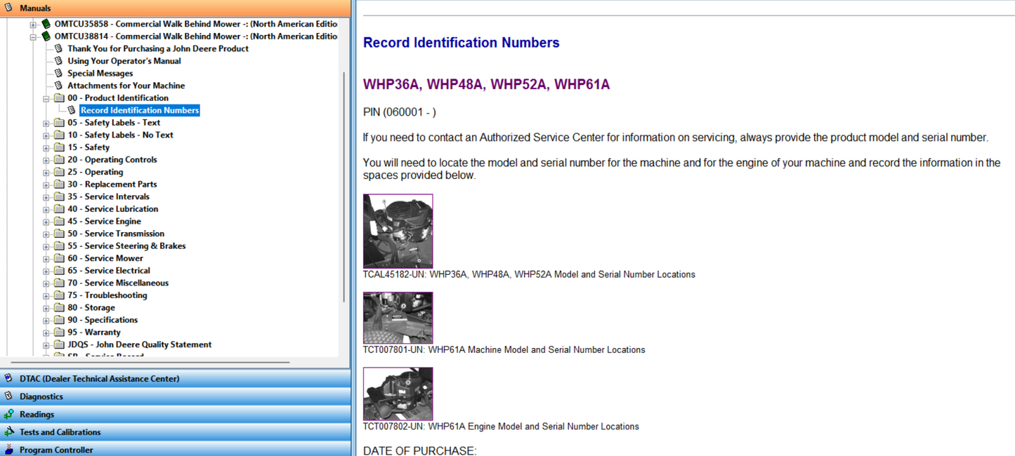 John Deere WHP36A, WHP48A, WHP52A, WHP61A Commercial Walk-Behind Mower Manual 