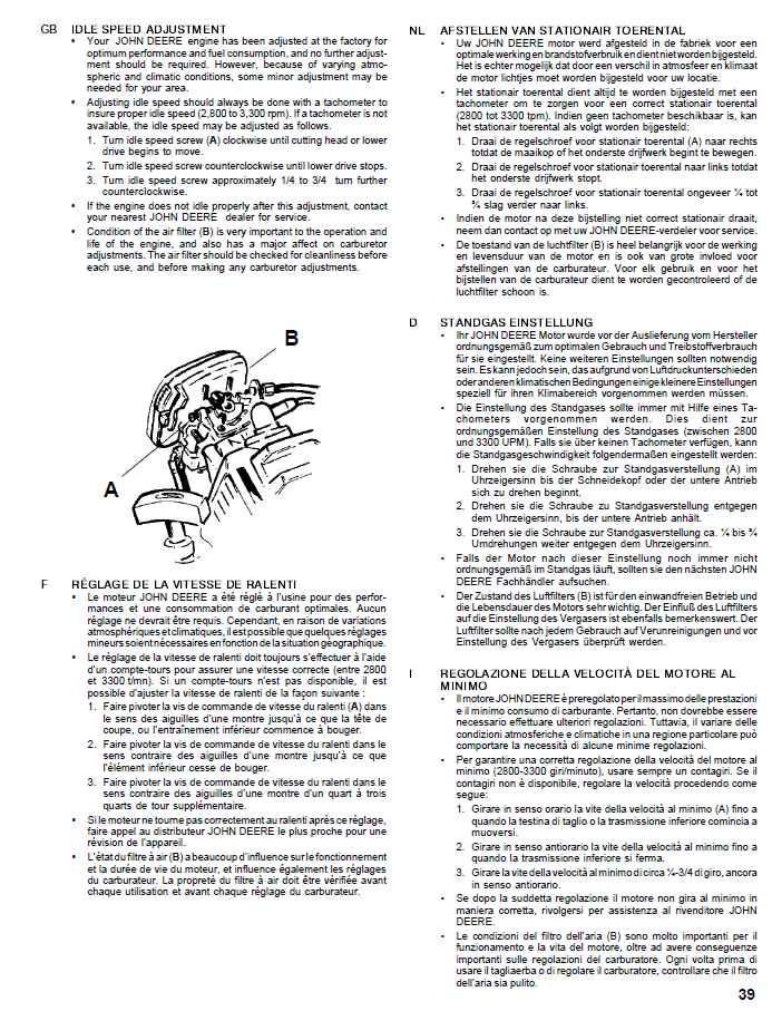 John Deere XT140SB Trimmer (UT15188) Operator's Manual OMPS04593