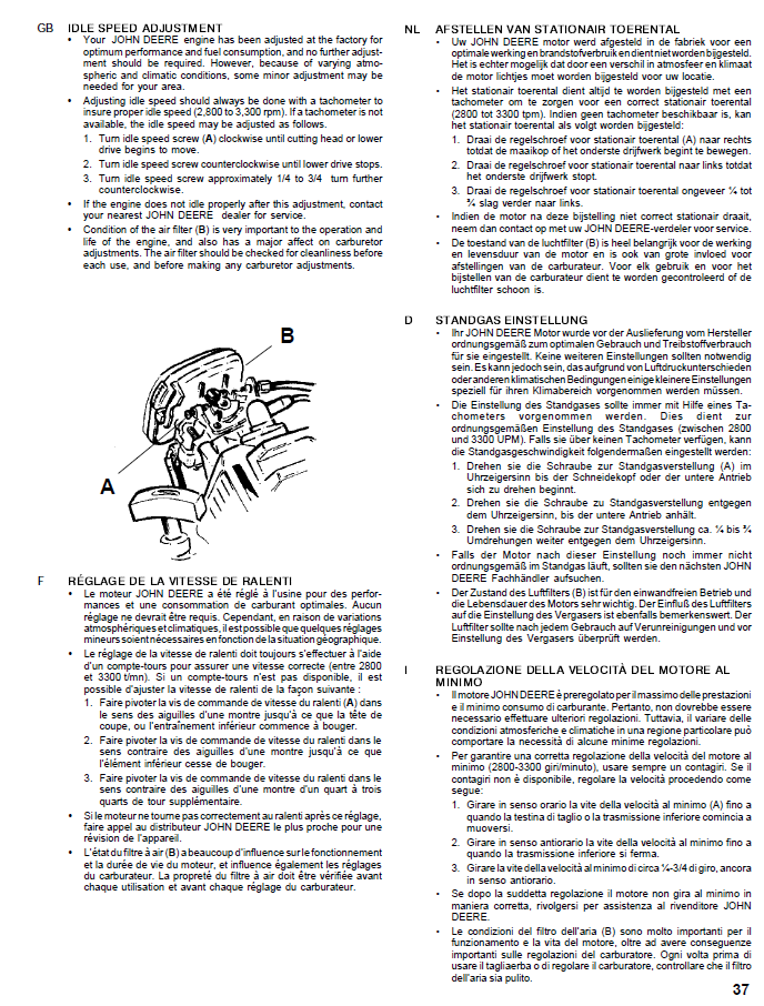 John Deere XT140 Trimmer (UT15192) Operator's Manual OMPS04462