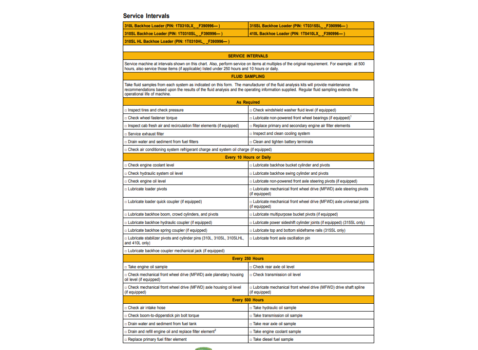 PC15360 - John Deere 310L Backhoe Loader Parts Catalogue Manual (PIN: 1T0310LX_ _F390996-)