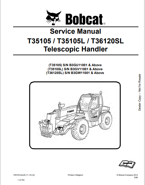  Discover the comprehensive service manual for BOBCAT T35105, T35105L, and T36120SL telescopic handlers. Download the PDF for expert maintenance guidance.