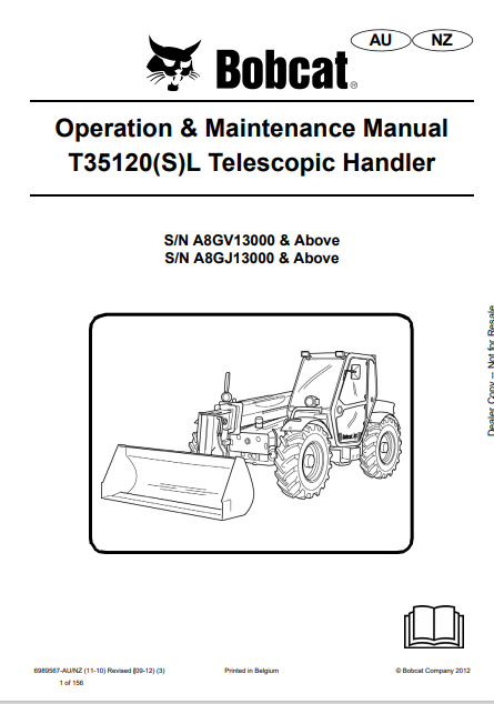  Discover the comprehensive operation and maintenance manual for the BOBCAT T35120(S)L telescopic handler. Download the PDF file for essential insights.