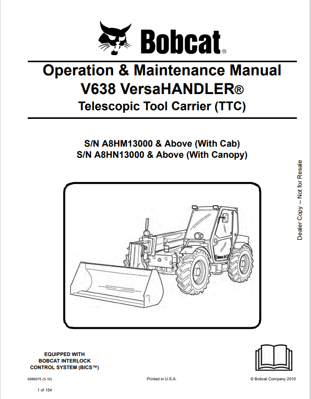 Discover the comprehensive operator maintenance manual for the BOBCAT V638 Versahandler Telescopic Tool Carrier. Download the PDF for essential insights and guidelines.