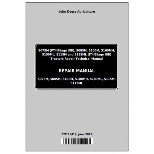 JOHN DEERE 5085M TRACTOR TECHNICAL REPAIR MANUAL TM116419 - PDF FILE