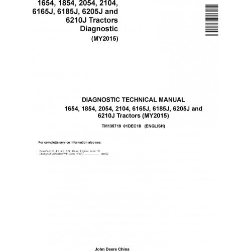 JOHN DEERE 6210J(6J-2104) TRACTOR DIAGNOSTIC TECHNICAL MANUAL (TM135719) - PDF FILE