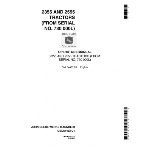 JOHN DEERE 2355 TRACTOR OPERATORS MANUAL (SN. 730 000 L) OML64483 - PDF FILE