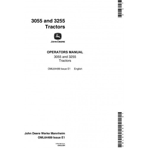 JOHN DEERE 3055 TRACTOR OPERATOR`S MANUAL OML64489 - PDF FILE