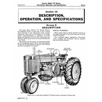 JOHN DEERE SERVICE MANUAL FOR 70 GENERAL-PURPOSE & STANDARD (DIESEL) TRACTOR SM2017 -PDF FILE