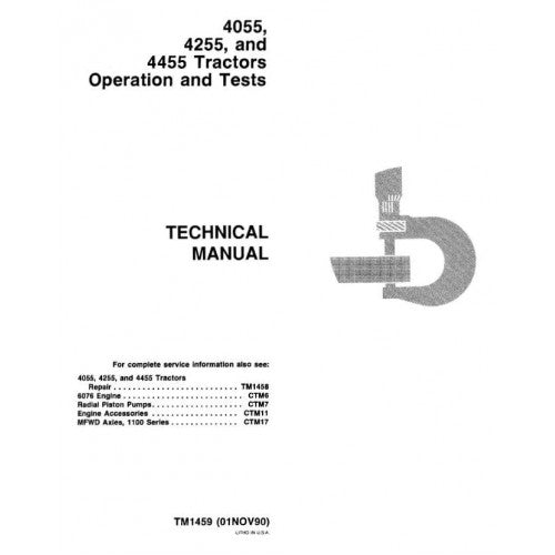 JOHN DEERE 4055 TRACTOR DIAGNOSIS & TESTS TECHNICAL MANUAL TM1459 - PDF FILE