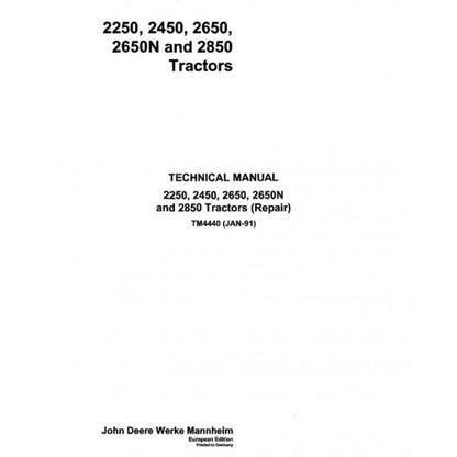 JOHN DEERE 2850 TRACTOR TECHNICAL REPAIR MANUAL TM4440 - PDF FILE