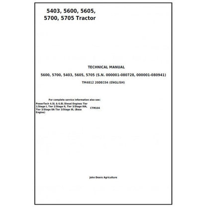 JOHN DEERE 5403 BRAZIL TRACTOR TECHNICAL MANUAL TM4812 - PDF FILE