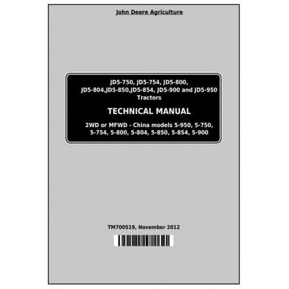 JOHN DEERE 5-900 TRACTOR TECHNICAL REPAIR MANUAL TM700519 - PDF FILE