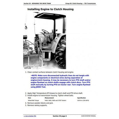 JOHN DEERE 5605 TRACTOR (SOUTH AMERICA) REPAIR SERVICE MANUAL TM8139 - PDF FILE