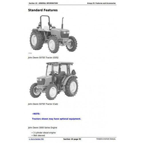 JOHN DEERE 5065 TRACTOR (NORTH AMERICA) TECHNICAL REPAIR MANUAL TM900919 - PDF FILE