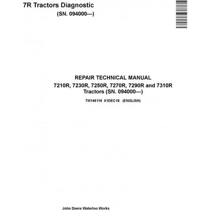 JOHN DEERE 7310R TRACTOR REPAIR TECHNICAL MANUAL TM146119 - PDF FILE